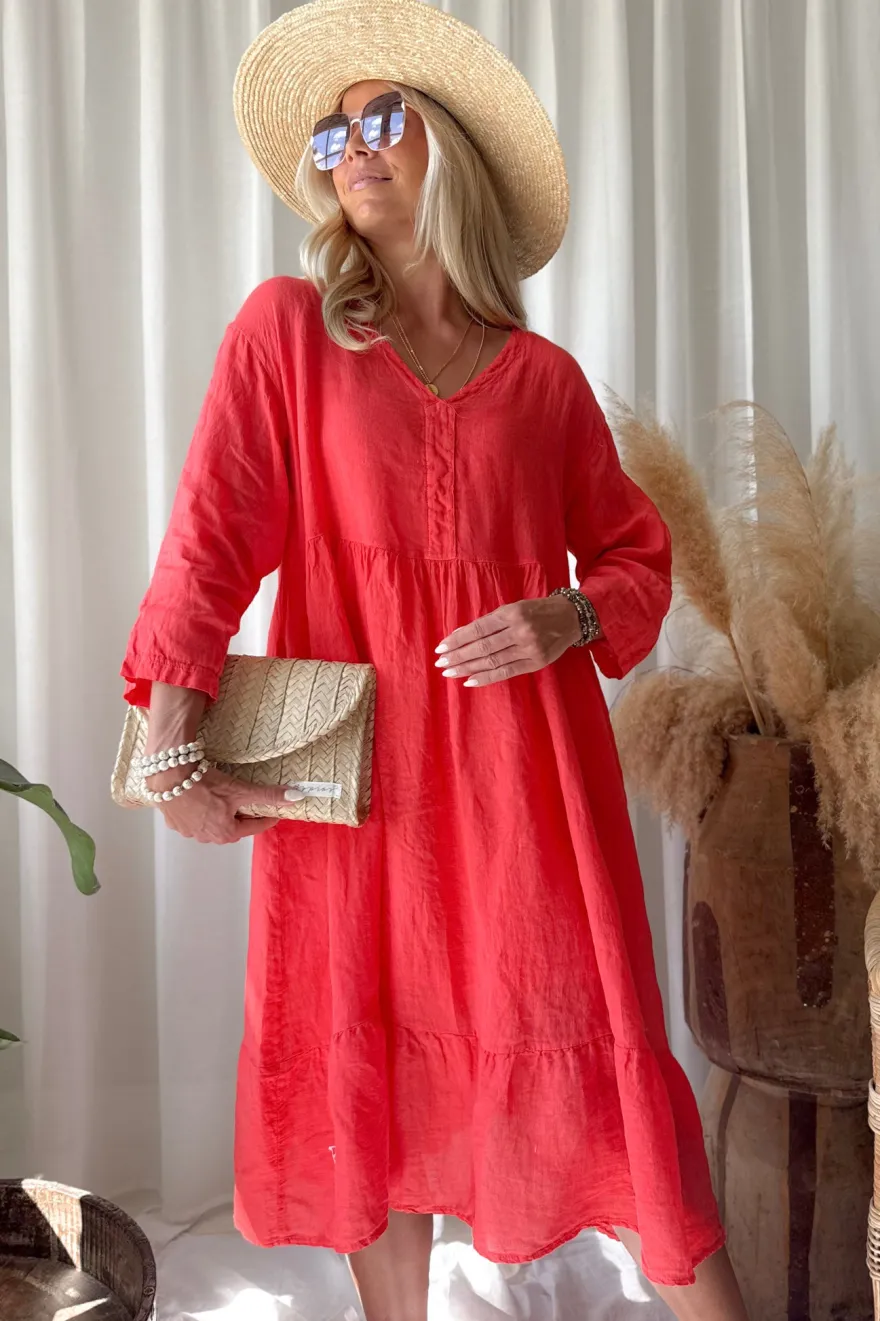 Raelle pellavamekko, poppy red