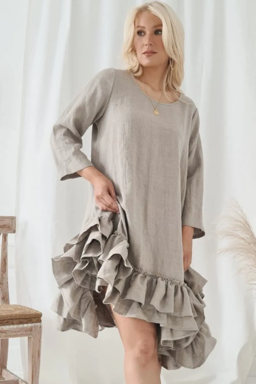 Ruffle and pearl pellavamekko, natural