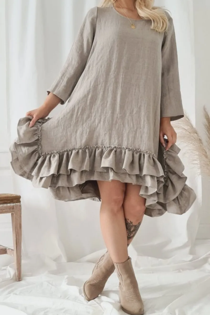 Ruffle and pearl pellavamekko, natural