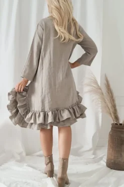 Ruffle and pearl pellavamekko, natural