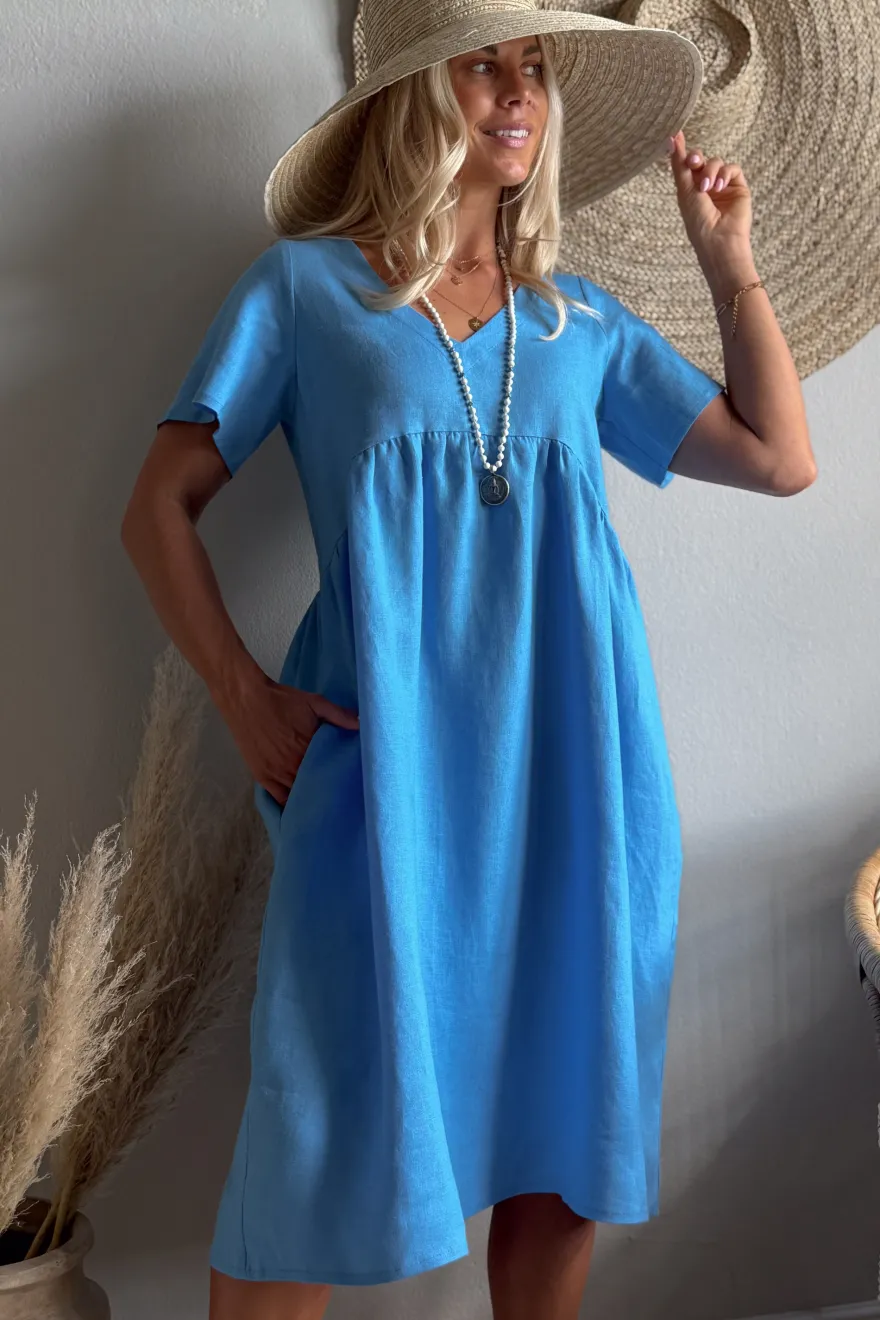 Santorini pellavamekko, heavenly blue