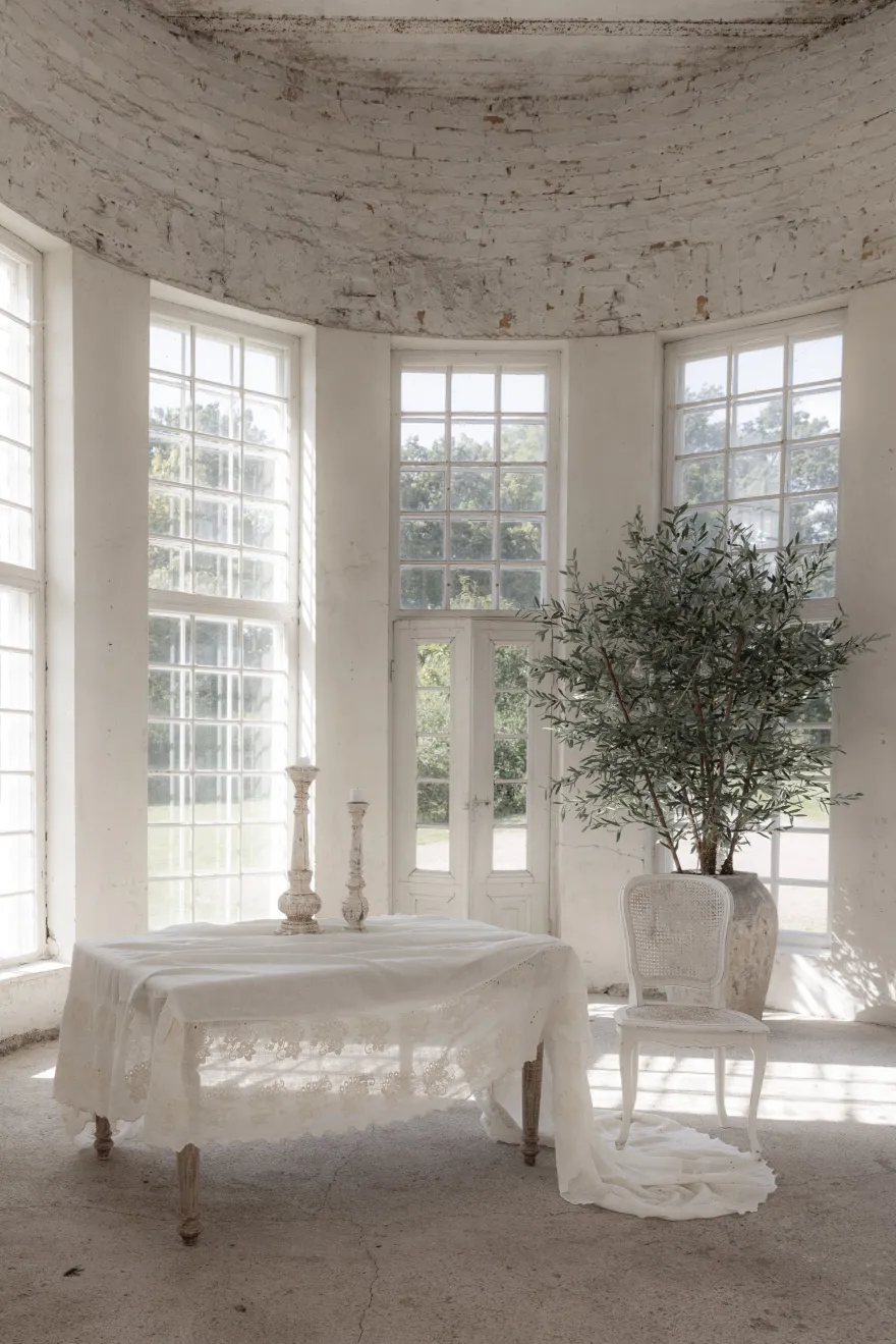 Shabby pellavapöytäliina, antique white