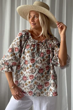 Sofia puuvillapaita, off white cottage floral