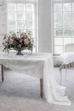 Vintage pellavapöytäliina, antique white