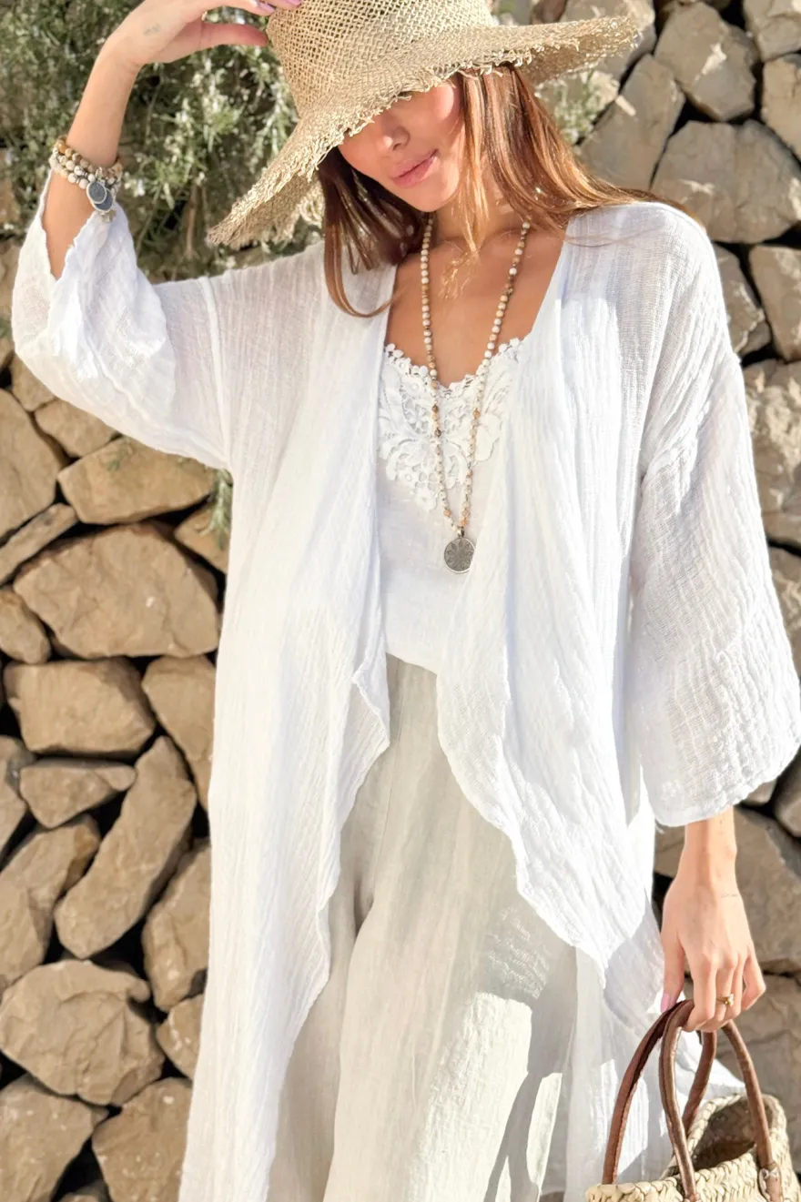 Vista pellavakaftaani, valkoinen